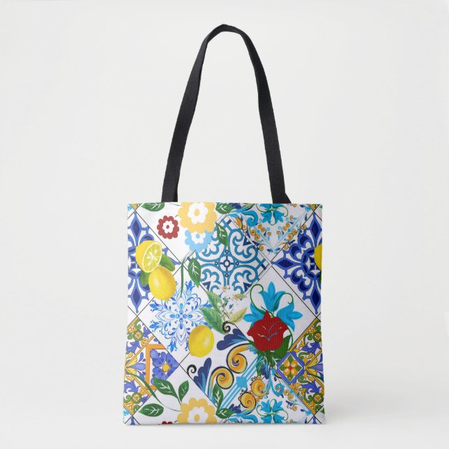 Bolsa Tote Azulejos,mosaico,azulejo,manta,Português,Guia majo (Frente)