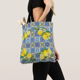 Bolsa Tote Azulejos Sicilianos do Mediterrâneo, limões de cit
