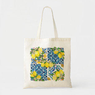 Bolsa Tote Azulejos Sicilianos do Mediterrâneo, limões de cit
