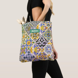 Bolsa Tote Azulejos verdes do Mediterrâneo Chic Sicilian