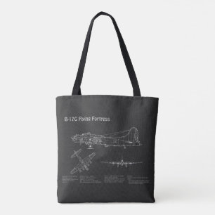Bolsa Tote B-17 Fortaleza Voadora - Planos de Impressão Bluep