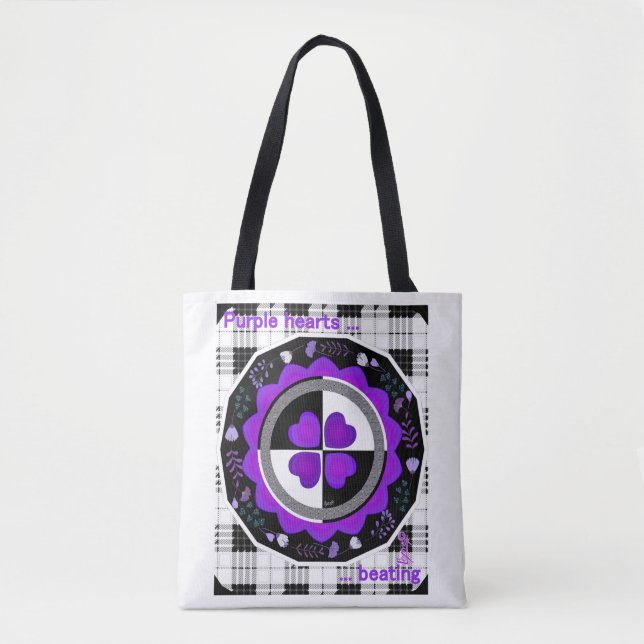 Bolsa Tote B&W Corações Roxos Batendo (Frente)