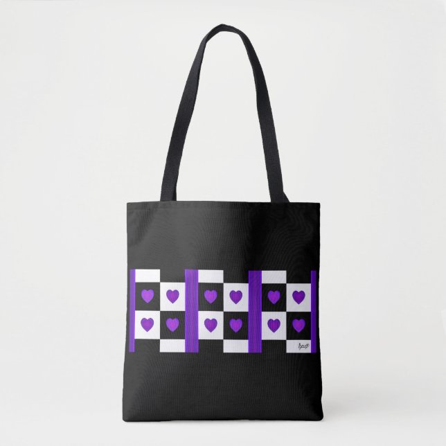 Bolsa Tote B&W Corações Roxos Batendo (Frente)