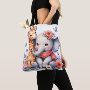 Bolsa Tote Baby Elephant e Baby Giraffe Besties Fralda
