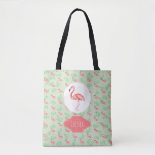 Bolsa Tote Baby Girl Tropical Watercolor Flamingo Name Fralda