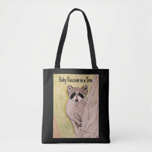 Bolsa Tote Baby Raccoon em uma árvore