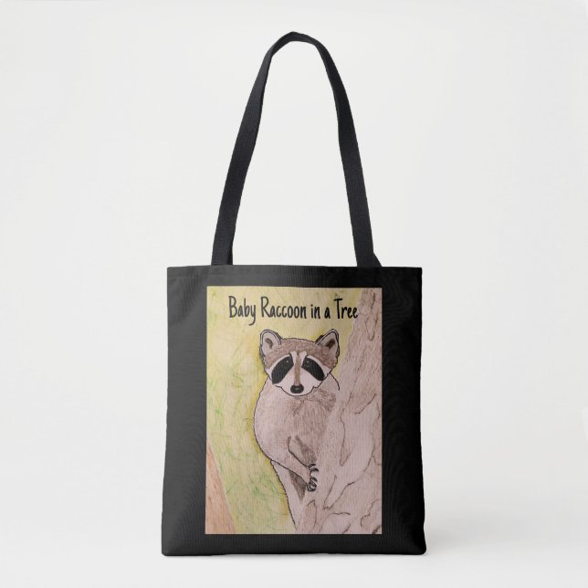 Bolsa Tote Baby Raccoon em uma árvore (Frente)