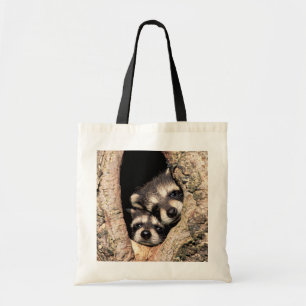 Bolsa Tote Baby Raccoons saindo da árvore