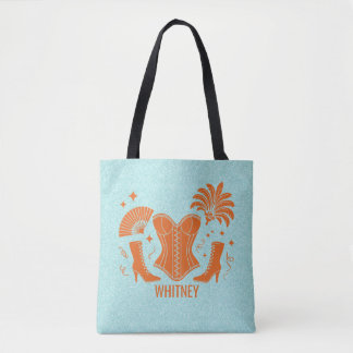 Bolsa Tote Bach Showgirl de Las Vegas em Laranja + Azul Turqu