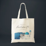 Bolsa Tote Bachelorette de Destino da Linha do Skyline da GRÉ<br><div class="desc">Esta bolsa de tote de solteiro apresenta uma pintura aquosa de Santorini,  Grécia com uma elegante letra de script. Este bolsa é o presente perfeito para o seu fim de semana de despedida de solteira!</div>