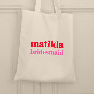 Bolsa Tote Bachelorette Mínimo Vermelho e Rosa de Bridesmaid