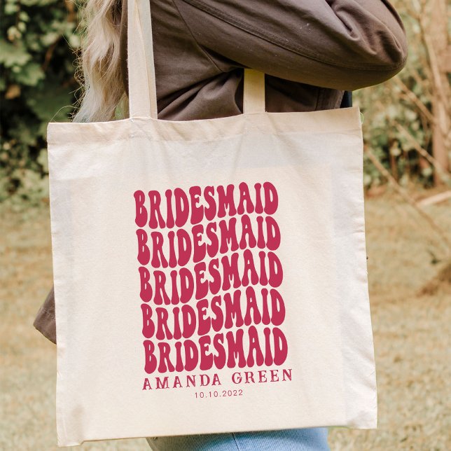 Bolsa Tote Bachelorette Personalizada do Retro Rosa Magenta B (Criador carregado)
