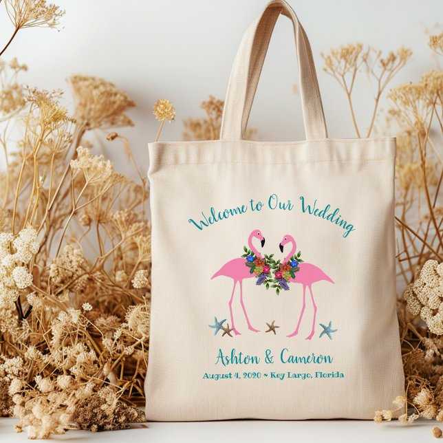Bolsa Tote Bag de Boas-vindas do Casamento Flamingos Rosa (Criador carregado)