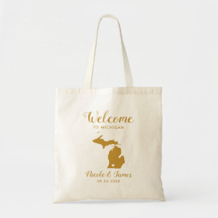 Bolsa Tote Bag de Boas-vindas do Mapa de Michigan, Dourado