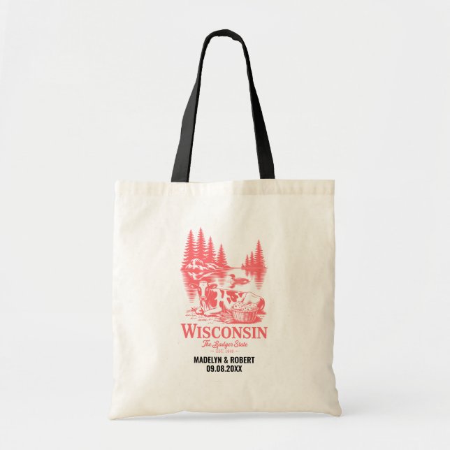 Bolsa Tote Bag de Boas-vindas do Wisconsin State Wedding, Sta (Frente)