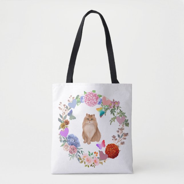 Bolsa Tote Bag de gato floral (Frente)