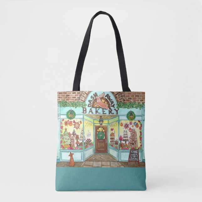 Bolsa Tote Bag de Toalha Aquarela da Padaria de Natal (Frente)