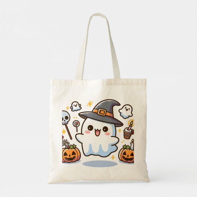 Bolsa Tote Bag de Tocha Fantasma do Dia das Bruxas (Verso)