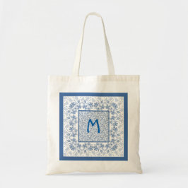 Bolsa Tote Bag de Tocha Floral Azul de Indigo Monograma