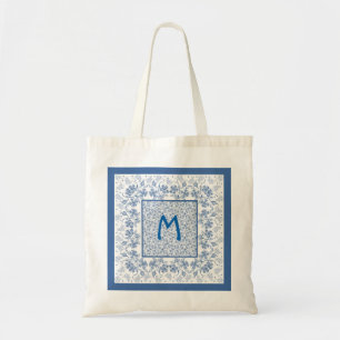 Bolsa Tote Bag de Tocha Floral Azul de Indigo Monograma