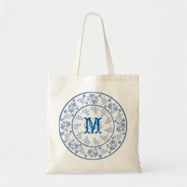 Bolsa Tote Bag de Tocha Floral Azul de Indigo Monograma