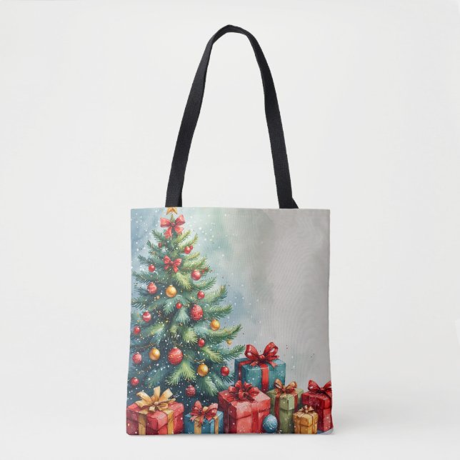 Bolsa Tote Bag de Toques de Mágica de Natal com Aquarela (Frente)