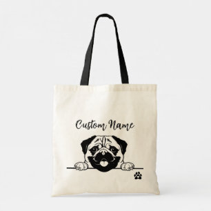 Bolsa Tote Bag de Toques de Pug Editável Nome Pet Personali