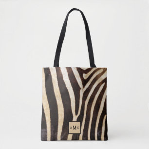 Bolsa Tote Bag de Tota Impressa com Zebra de Monograma de Bai