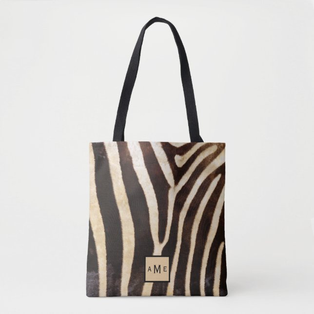 Bolsa Tote Bag de Tota Impressa com Zebra de Monograma de Bai (Frente)