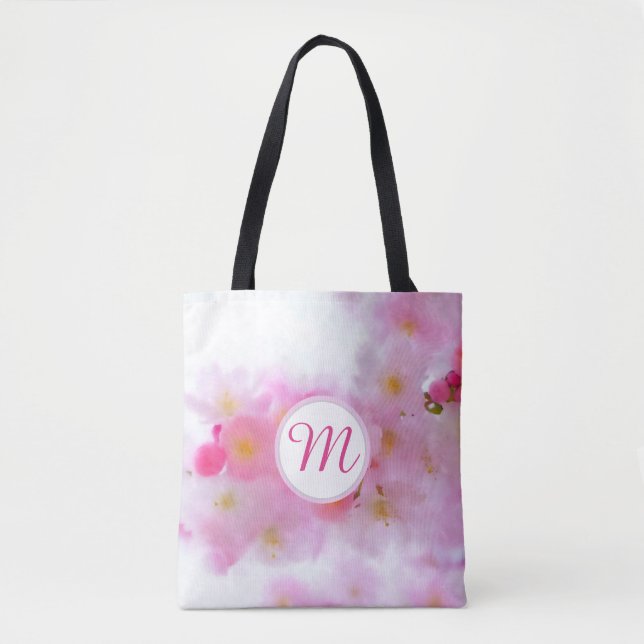 Bolsa Tote Bag do Monograma do Flor de Cereja (Frente)
