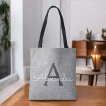 Bolsa Tote Bag do Monograma Elegante de Silver Sparkle de Lux<br><div class="desc">Luxo Silver Faux Sparkle e Glitter Elegante Monograma Bag. Esta Lista de Livros pode ser personalizada para incluir seu nome inicial e primeiro.</div>