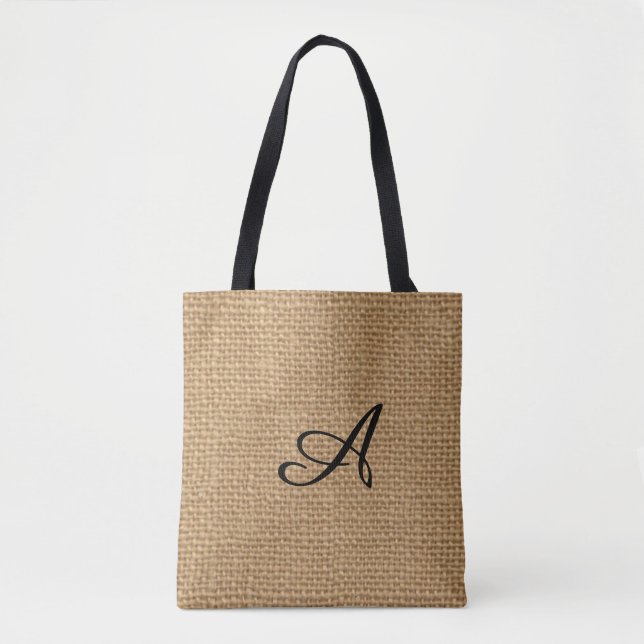 Bolsa Tote Bag Monograma de Impressão de Burlap (Frente)
