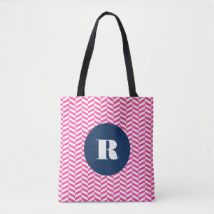 Bolsa Tote Bag Monograma de Padrão de Arenque Rosa Quente