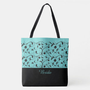 Bolsa Tote Bag Noiva Aqua & Black Scrols