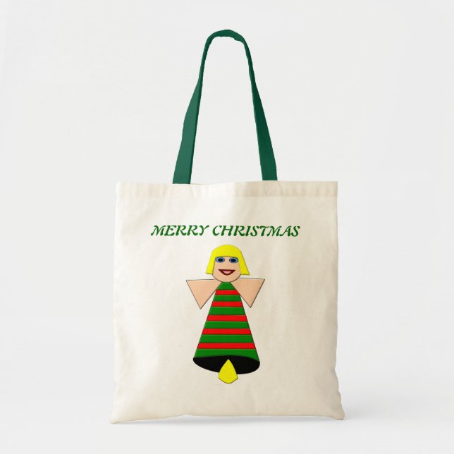 Bolsa Tote Bag Personalizada do Anjo de Natal Feliz (Frente)