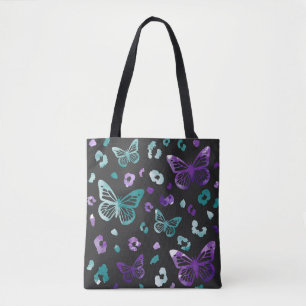 Bolsa Tote Bag preto-branco-borboleta-leopardo