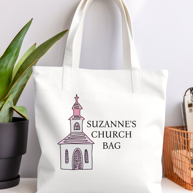 Bolsa Tote Bag Rosa Personalizada, Capela Cruzada (Personalized Church Tote Bag)