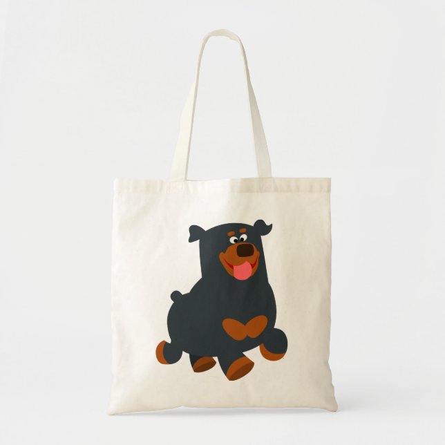 Bolsa Tote Bag Rottweiler de Cartoon Gamboling (Frente)