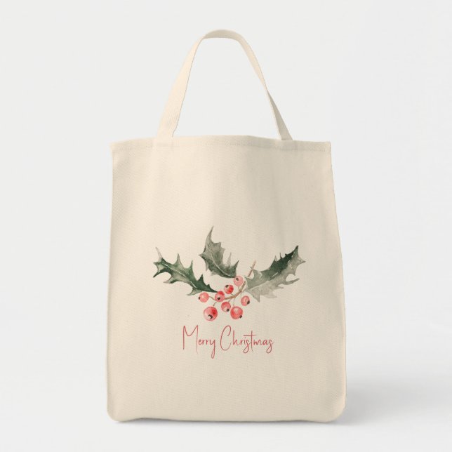 Bolsa Tote Bagas de Tote de Natal - Berries Botânicos Vermelh (Frente)