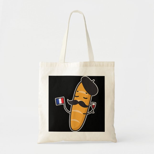 Bolsa Tote Baguete Francês Com Bandeira Francesa E Gla De Vin (Frente)