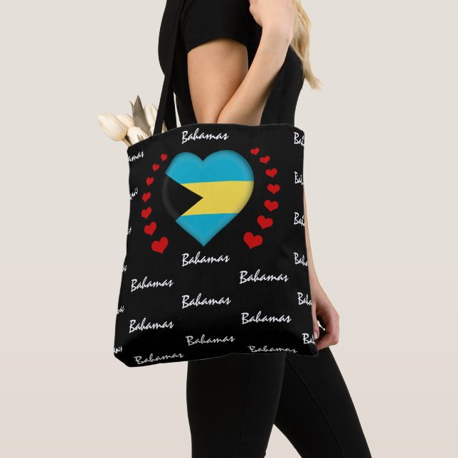 Bolsa Tote Bahamas Flag & Heart, Bahamas Flag fashion /sport (Close Up)
