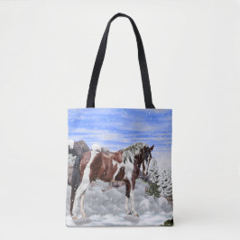 Bolsa Tote Baía e White Tobiano Paint Horse em neve