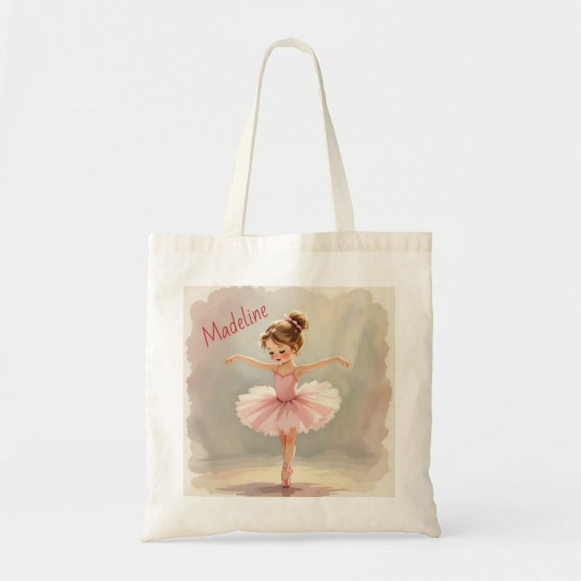 Bolsa Tote Bailarina Menina com Tutu Rosa Personalizado (Frente)
