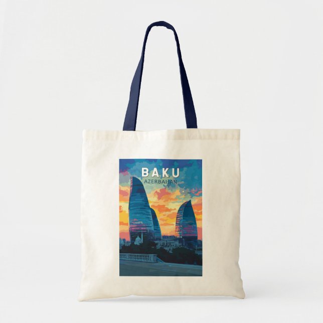 Bolsa Tote Baku Azerbaijão Viagem Art Vintage (Frente)