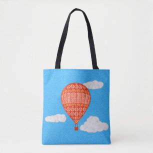Bolsa Tote Balão de ar quente, laranja-coral contra céu azul