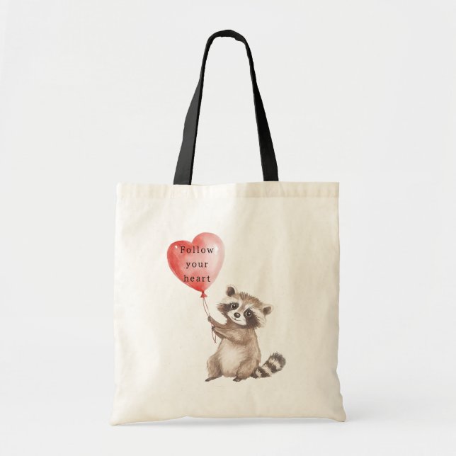 Bolsa Tote Balão de Coração de Cute Raccoon (Frente)