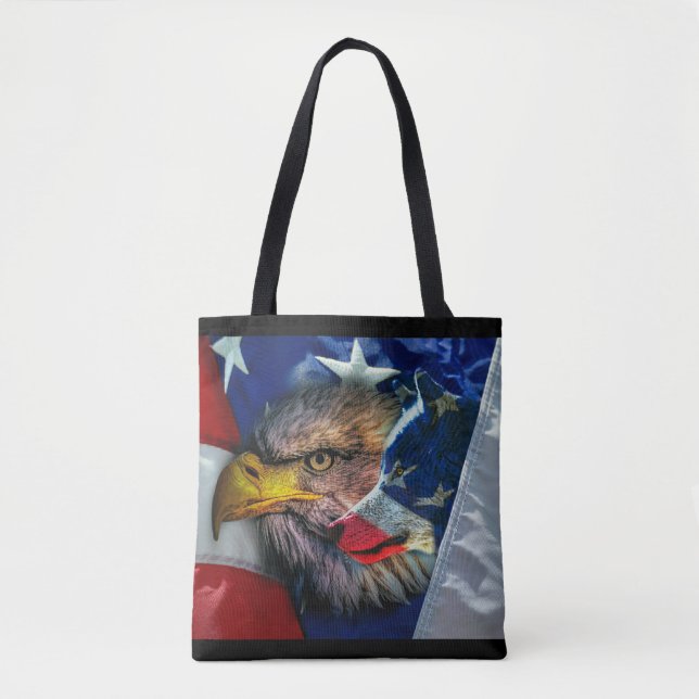 Bolsa Tote Bald Eagle Wolf American Flag (Frente)