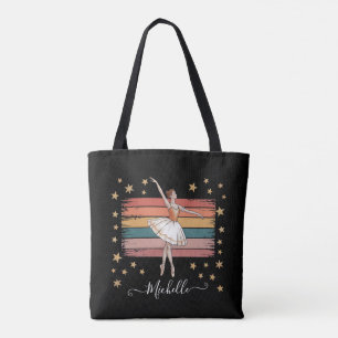 Bolsa Tote Balé de nome personalizado moderno preto Ballerina