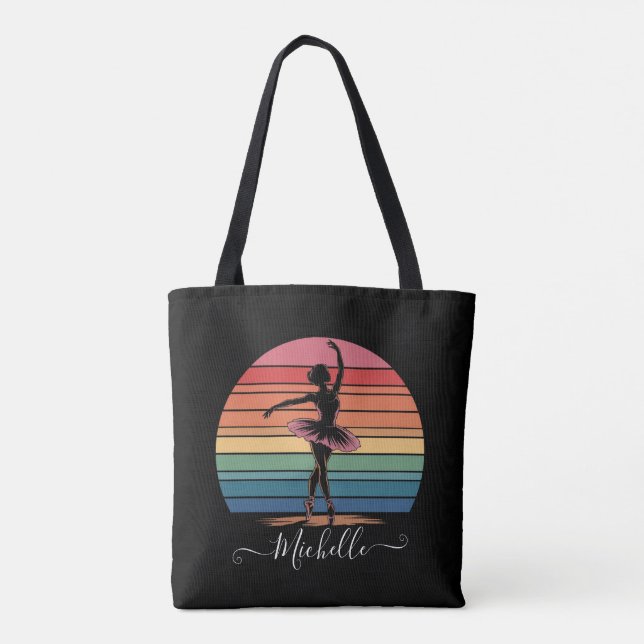 Bolsa Tote Balé de nome personalizado moderno preto Ballerina (Verso)