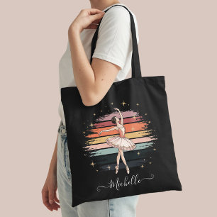 Bolsa Tote Balé de nome personalizado moderno preto Ballerina